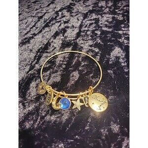 Vintage Gold Tone Bangle Bracelet Charms Virgo Moon Life Jewelry Costume